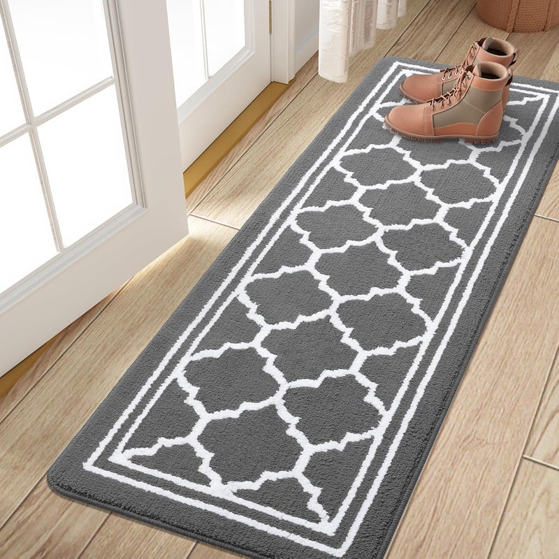 Buganda Long Indoor Door Mat, Dirt-Resistant and Absorbent Doormat, Anti-Slip, Low Profile Floor Mats for Inside Entryway, Front, and Back Door Entrance (59x20 Inches, Grey) - Image 1